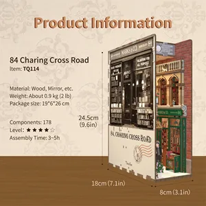 Tonecheer 84 Charing Cross Road Book Nook Kit personalizzato puzzle in legno fai da te fermalibri 3D con sensore del corpo luce a Led