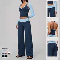 Ensemble de sport 3 pièces pour femme grande taille 2026 – Tenue de yoga et fitness à manches longues avec blocs de couleur – Vente en gros