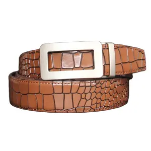 حزام جلدي فاخر للرجال بدون ثقوب بنمط جلد التمساح مع إبزيم قابل للتعديل - Product Image 1
