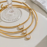 Kalung Choker Minimalis Rantai Bambu Lapis Emas 18K PVD Stainless Steel Grosir dengan Liontin Zirkon untuk Wanita
