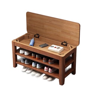 Solid Wood <b>Shoe</b> Bench Double Layer <b>Storage</b> With Hidden Compartment For Entryway And Living Room - Product Image 5