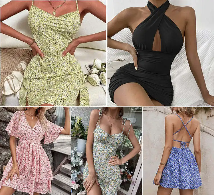 衣料品は女性用夏服セットを製造しています着やすい低価格包装高品質デザインドレス服