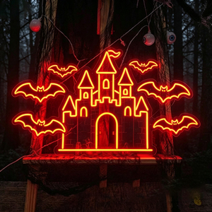 Panneau néon LED Happy Halloween, motif Pot de fantôme, en verre rectangulaire, pour publicité, lumière chaude 2700K - Product Image 2
