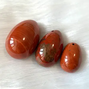 Huevo de piedra natural Jaspe rojo Yoni Huevo Mujeres Bola de masaje vaginal Huevo de jaspe rojo Perforado Sin perforar Juego de 3 piezas