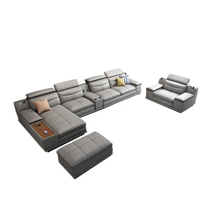 Modern Genuine Leather Sofa Set for Living Room & Bedroom