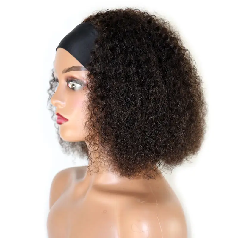 100% Real Human Hair Girls Short Hairstyle Virgin Afro Kinky Curly Headband Wigs For Black Women