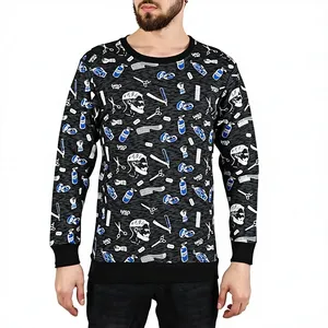 Pull à col rond à manches longues pour homme, imprimé motif barbershop, coupe classique, tricoté en polyester, décontracté, pour l'automne - Product Image 2