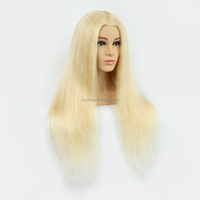 613 # Blonde gros 100% vrais cheveux Mannequin tête d'entraînement avec cheveux cosmétologie tête de poupée coiffeur Mannequin pratique tête