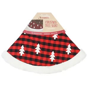 Aoyatex 54英寸超大色织法兰绒，丝网印刷圣诞装饰树裙垫，周围有人造毛皮装饰