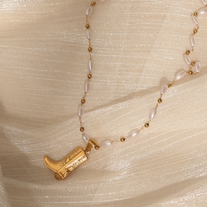 INS Popular Women 18k Gold Plated Stainless Steel Fashion Anti Tarnish <strong>Jewelry</strong> <strong>Jewelry</strong> Sets Western Cowboy <strong>Boot</strong> Pearl Necklace - Product Image 2