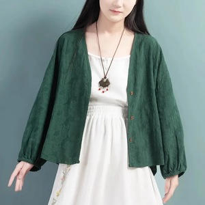 <b>Women's</b> Cotton <b>Linen</b> <b>Cardigan</b> Khaki Solid Color Loose Batwing Sleeve Breathable Outerwear Spring Summer Style - Product Image 3