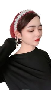 Pañuelo para la cabeza musulmán, pañuelo elástico de alta calidad con cuentas de color sólido para mujer, gorro árabe para quimioterapia, tela con lentejuelas - Product Image 2