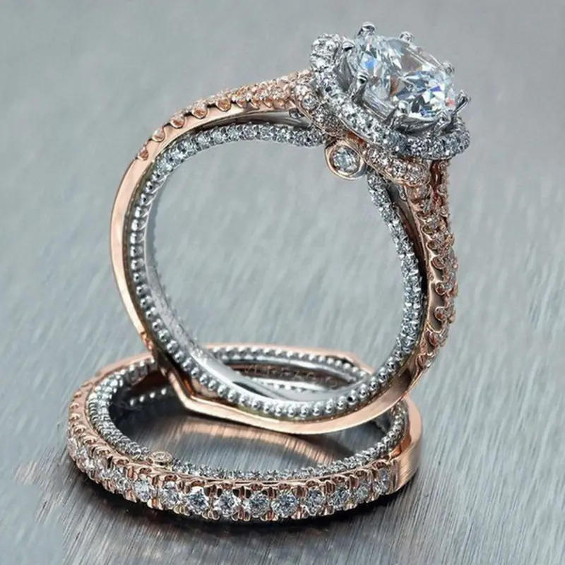 Hot selling women rose gold wedding ring set, diamond engagement ring