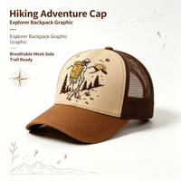 Cappello Trucker Traspirante in Rete a 6 Pannelli in Cotone con Ricamo Scena Montagna Explorer, Logo Personalizzato, per Escursionismo e Avventura, Ideale per Uso Quotidiano Casual