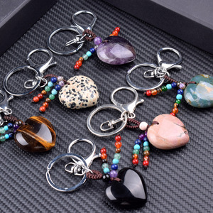Natural CrystalAmethyst Rose Quartz Tiger Eye DIY Hanging Decoration Accessories Alloy Plastic Materials Heart Keychain Pendant