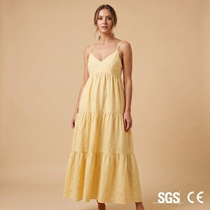 Robe longue éco-responsable 100 % lin 55 % coton à volants, fabricant sur mesure, vente en gros, grandes tailles du S au 5X, tenues OEM - Product Image 1