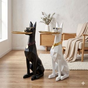 Minimalist Resin Doberman Statue with Tray - Artistic Home Decor Ornament - Product Image 1