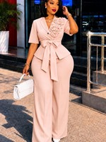 Ensemble tendance pour femmes, nouveau modèle à col en V, ensemble deux pièces cintré à la taille, pantalon à manches courtes, ensemble deux pièces uni