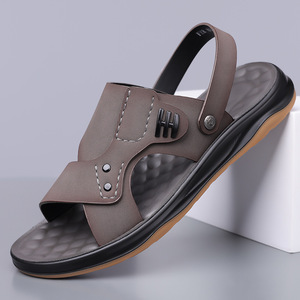 Men's Summer Slides Open Toe Pu Upper Rubber Outsole Anti Slip Casual Buckle Strap <b>Sandals</b> - Product Image 1