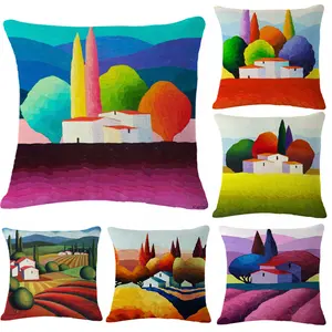 Colorful oil painting printed cushion cover with custom designs and size furniture cushion covers different shape cushion covers