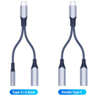 Cable Adaptador OTG 2 en 1 Tipo-C Macho a USB-C Hembra con Cubierta de Nailon, Carga Rápida y Transferencia de Datos, Adaptador de 3.5mm