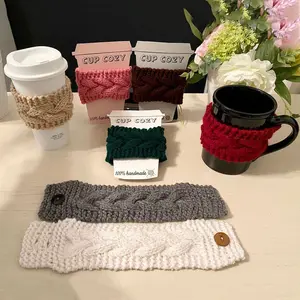 Y-Z handmade custom knitted washable coffee cup cozy drink warmer cosy knit tea cozy