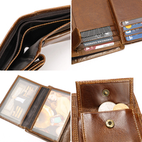 Dompet Pendek Lipat Dua Kulit Asli Unisex Anti RFID Model Trendi 2025 dengan Jendela ID, Kantong Koin, dan Tempat Kartu