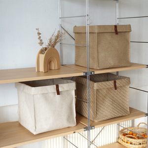 Bán buôn có thể gập lại dày đặc khâu lưu trữ Vải giỏ với da xử lý cho quần áo bẩn hình chữ nhật lưu trữ Hộp đồ chơi - Product Image 2