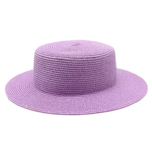 Hot selling pure color ladies sun 100% paper panama beach summer wholesale straw hats