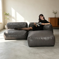 Konvertierbarer Leder-Modular-Sitzsack, Riesiger Sitzsack-Bett, Komprimierter Sitzsack-Sofa zum Ausruhen & Schlafen