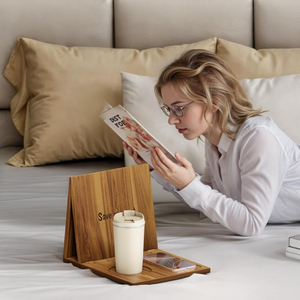 Supporto per Libri Triangolare in Legno di Acacia, Pieghevole, per Lettura a Letto, Portabicchieri, Portapenne, Portaocchiali, Portatelefono, Regalo per la Festa del <span class=keywords><strong>Papà</strong></span> e Capodanno - Product Image 1