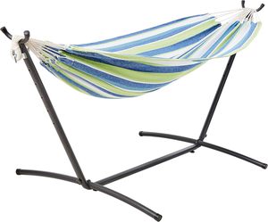 <span class=keywords><strong>Hamac</strong></span> double beige à rayures avec dentelle, avec <span class=keywords><strong>support</strong></span> en acier peu encombrant de 9 pieds et étui de transport - Product Image 1