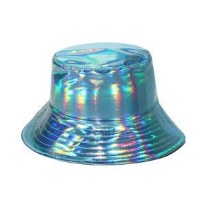 Luxury Fashion <strong>Purple</strong> Fisherman Cap Shining Color Gold Silver Female Man Trend Stage Performance Party PU Leather Bucket <strong>Hat</strong> - Product Image 4