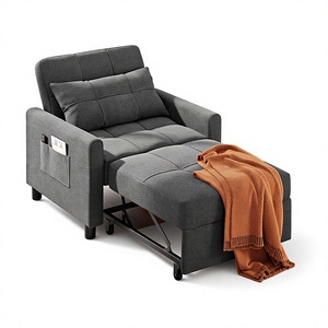 Sofá Cama Convertible 3 en 1, Silla Extraíble de Lino, <span class=keywords><strong>Gris</strong></span> Oscuro |   Sillón <span class=keywords><strong>Reclinable</strong></span> con Respaldo Ajustable; Moderno, de Tela de Lino, Madera y Metal - Product Image 1