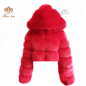 2022 ultime giacche invernali da donna di moda cappotti da donna in <span class=keywords><strong>pelliccia</strong></span> di volpe sintetica rossa stile corto - Product Image 4