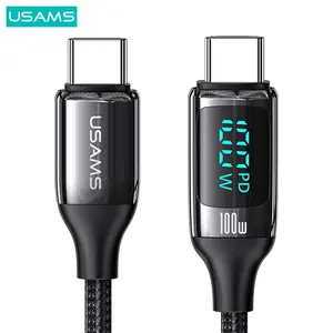 USAMS USB CからUSBタイプC100Wデジタルディスプレイ実電力急速充電データケーブルラップトップ/タブレット/電話