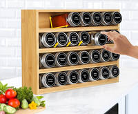 Bamboe kruidenrek organizer met 28 glazen kruidenpotjes, 4-laags houten wandplank voor keukenkast of lade