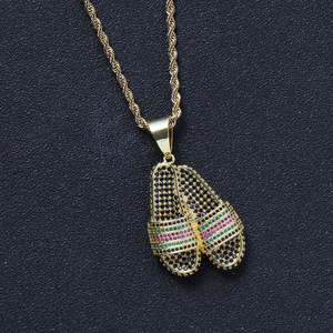 Copper Zircon Slides Pendant <b>Necklace</b>, Men's Hip Hop Streetwear Jewelry <b>Statement</b> Piece - Product Image 1