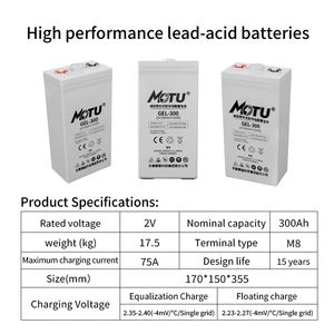 Batería solar de gel de ciclo profundo de 2V y 300Ah, sellada, de plomo-ácido AGM, para sistema de control de iluminación de emergencia - Product Image 2