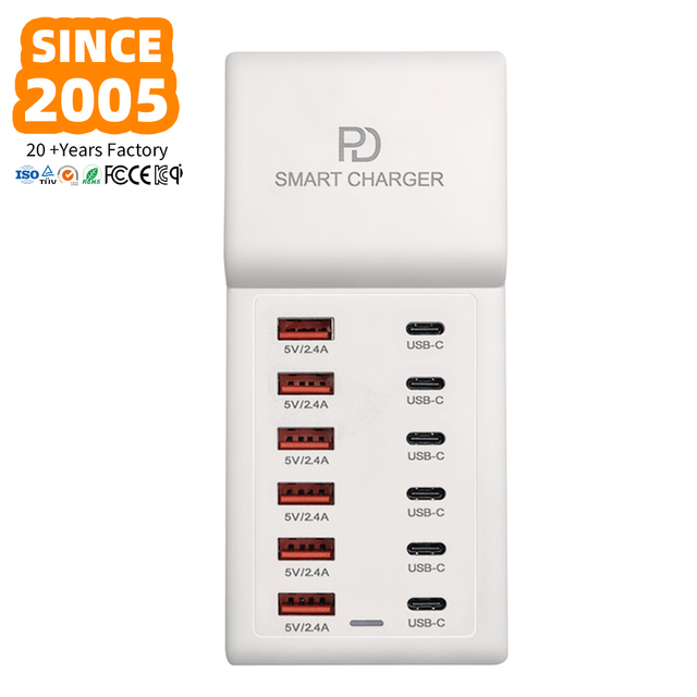 Fast Charging 50W 12-Port USB-C & USB-A Desktop Travel Charger with Gan Material for iPhone & Android Phones