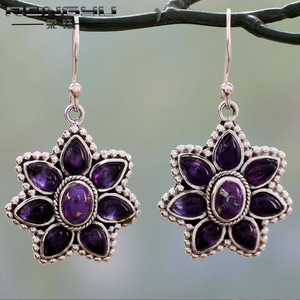 Orecchini pendenti vintage bohémien a forma di petalo di fiore con gemma viola, eleganti gioielli alla moda per donna, regalo per feste - Product Image 6