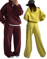 Ensemble deux pièces tendance : Sweat-shirt oversize à manches longues semi-boutonné et pantalon de survêtement à cordon de serrage