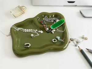 Plateau à bijoux en céramique verte, grand format, pour organiser les bibelots, les bagues, les montres, les clés, la décoration de la table de maquillage - Product Image 5