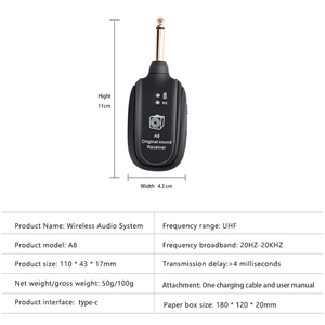ระบบส่งสัญญาณไร้สายสำหรับกีตาร์ไฟฟ้า A8 พร้อมตัวรับส่งสัญญาณในตัวแบบชาร์จไฟได้ - Product Image 5