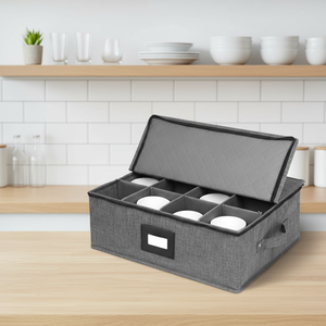 Organizador de tazas <span class=keywords><strong>con</strong></span> divisores, adecuado para tazas de vidrio y cerámica, <span class=keywords><strong>con</strong></span> tapa <span class=keywords><strong>con</strong></span> <span class=keywords><strong>cremallera</strong></span> y asa reforzada, apilable. - Product Image 3
