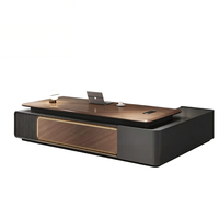 Bureau de direction moderne de luxe en forme de L, placage en bois de noyer avec armoire latérale et bibliothèque pour bureau de PDG