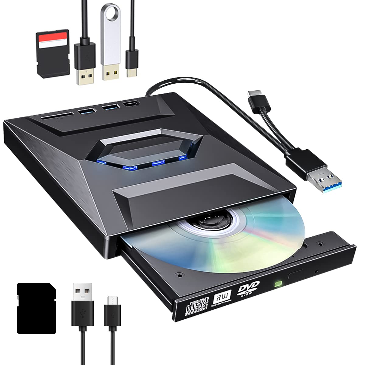4 в 1 Внешний DVD-накопитель для ноутбука USB 3,0 Type-C портативный CD/DVD Оптический привод проигрыватель