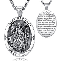 Merryshine Collier Pendentif Archange Saint Raphaël en Laiton Épais Plaqué Argent Oxydé, Prière de Guérison, Bijoux en Gros