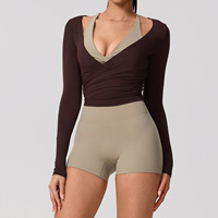Cárdigan de Yoga con Logotipo Personalizado para Mujer, Cuello en V, Lazo en la Espalda, Manga Larga, Secado Rápido, Suave, de Rayón, para Entrenamiento Deportivo