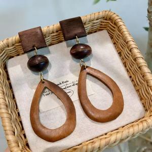 Boucles d'oreilles vintage en bois en forme de goutte d'eau pour femmes, bijoux pendantes à la mode - Product Image 5